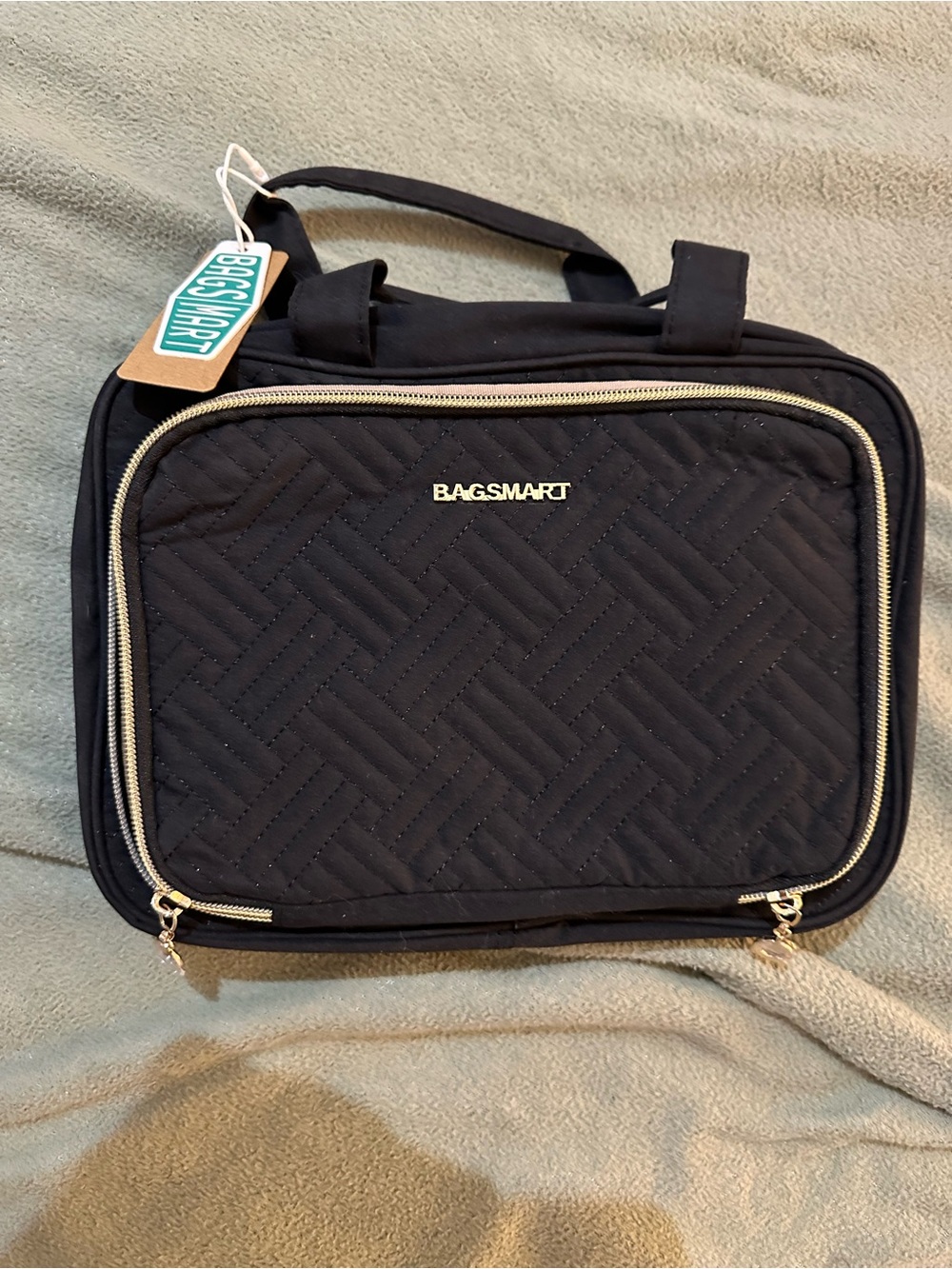 Quilted Black Travel Toiletry Bag